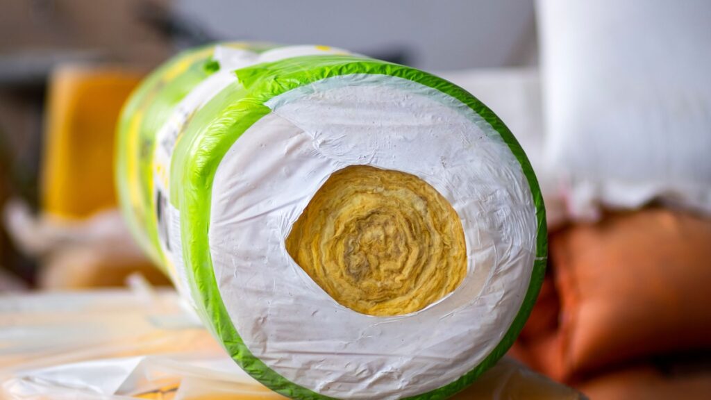 Rouleau de laine minérale densifiée emballé